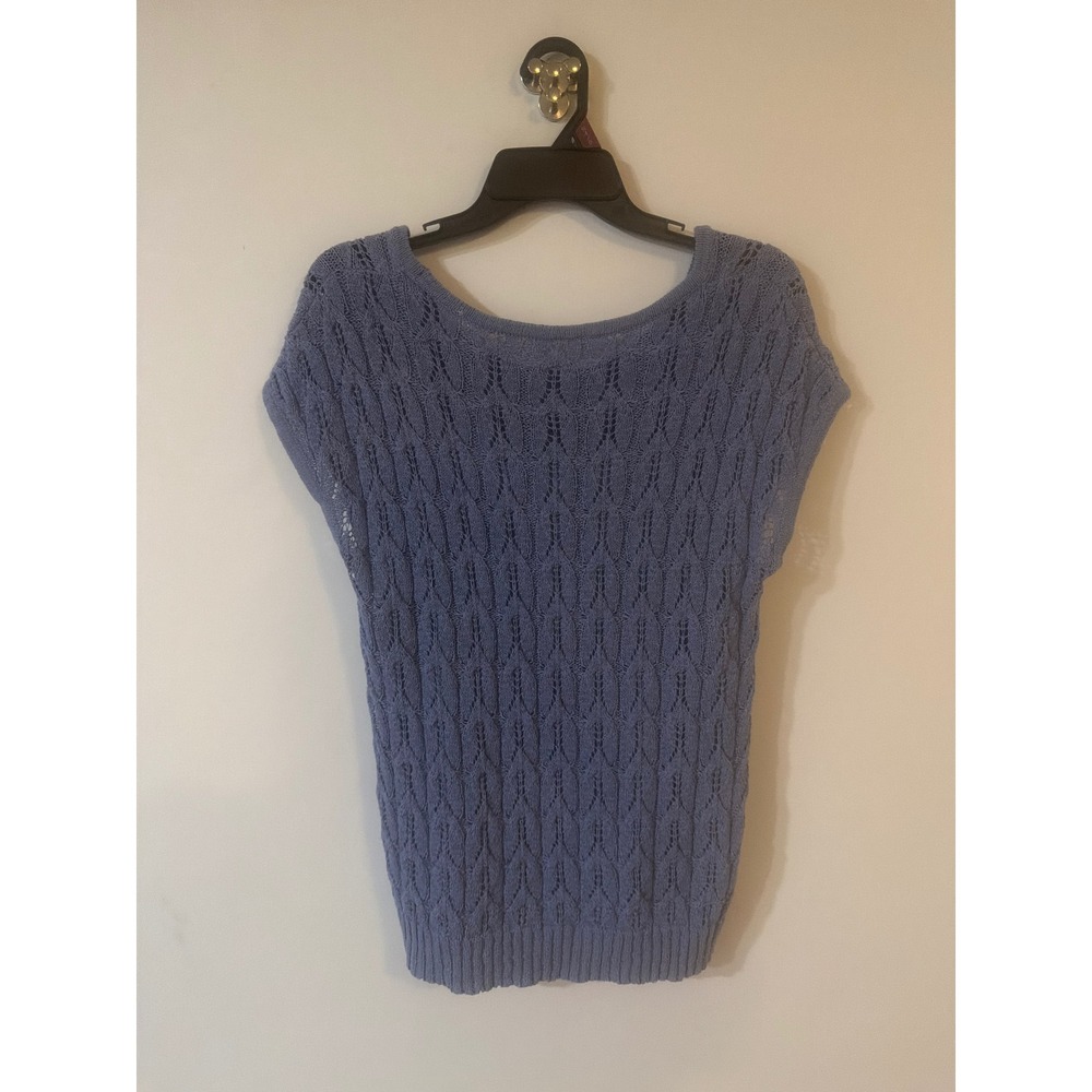 Coldwater Creek Blue Pointelle Knit Lined Cap Sleeve Sweater Top XL - Picture 2 of 6